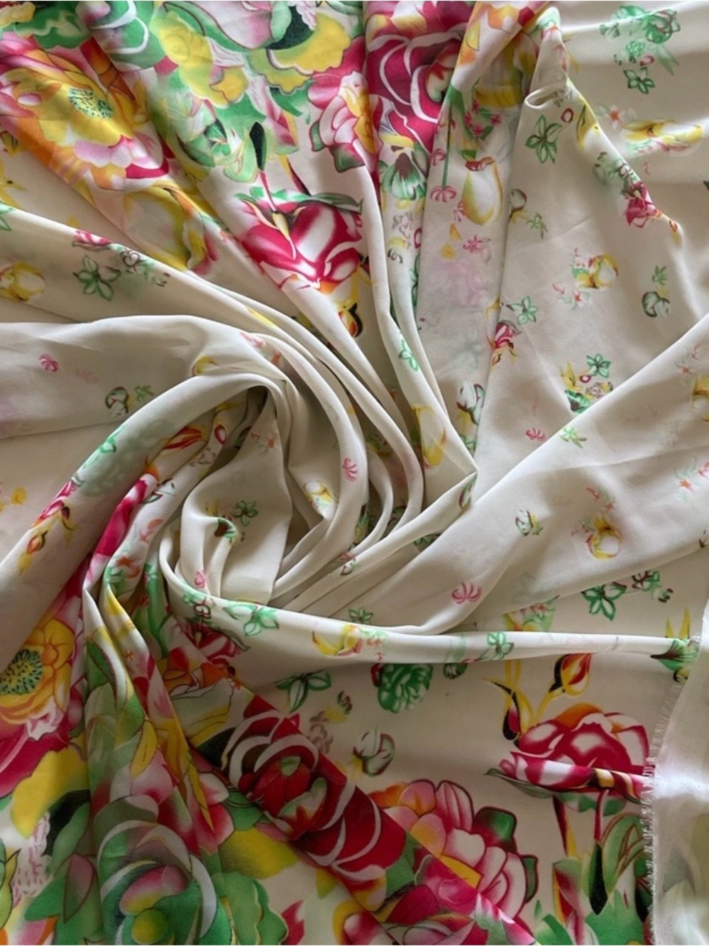 White with Pink & Yellow Floral Print Multicolor Chiffon Sheer Fabric